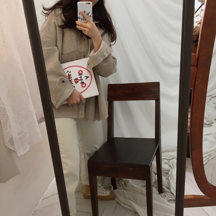 Atasan Kemeja Longgar Lengan Panjang Korduroi Korea Fashion Retro untuk Wanita