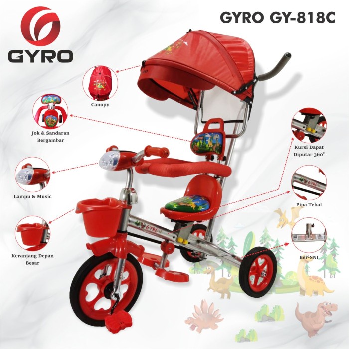 Sepeda Stroler Bayi Roda 3 GYRO GY 818C Bergaransi Original Sepeda Dorong Anak Laki Laki Perempuan