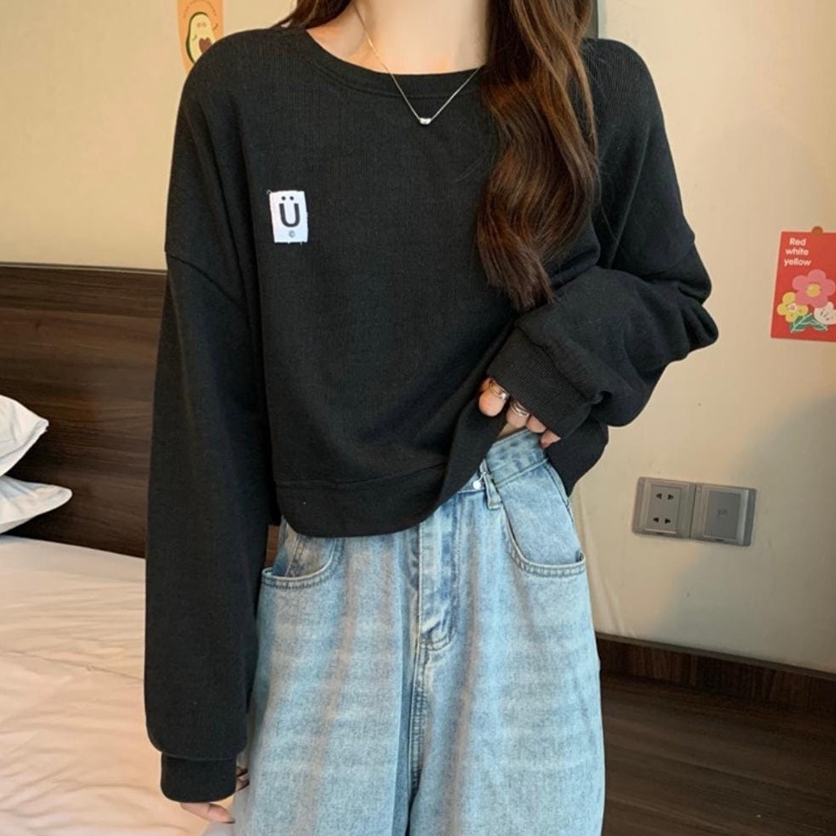 BASIC U CROPE Sweater Ala Korea Crewneck Sweatshirt Croope Kpop Wanita Kekinian Oversize Fashion Outfit Ootd Korean Style Sweter Crewnek Switter Krop Cewe Krunek Perempuan Sweeter Crop Viral Remaja Korea Atasan Cewek Premium LD 110 PB 55 BB 45 65Kg