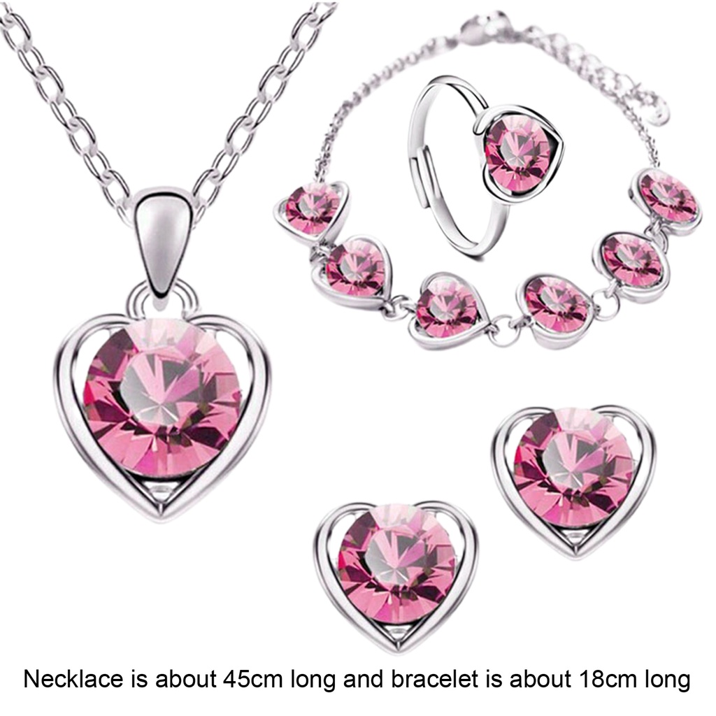 Hu Hu Hu Hu Hu Alat Bantu Pasang Kacamata♡ 4pcs / Set Kalung Anting Cincin Gelang Desain Hati Aksen Glitter Kristal Imitasi Bahan Alloy Gaya Vintage Untuk Pesta