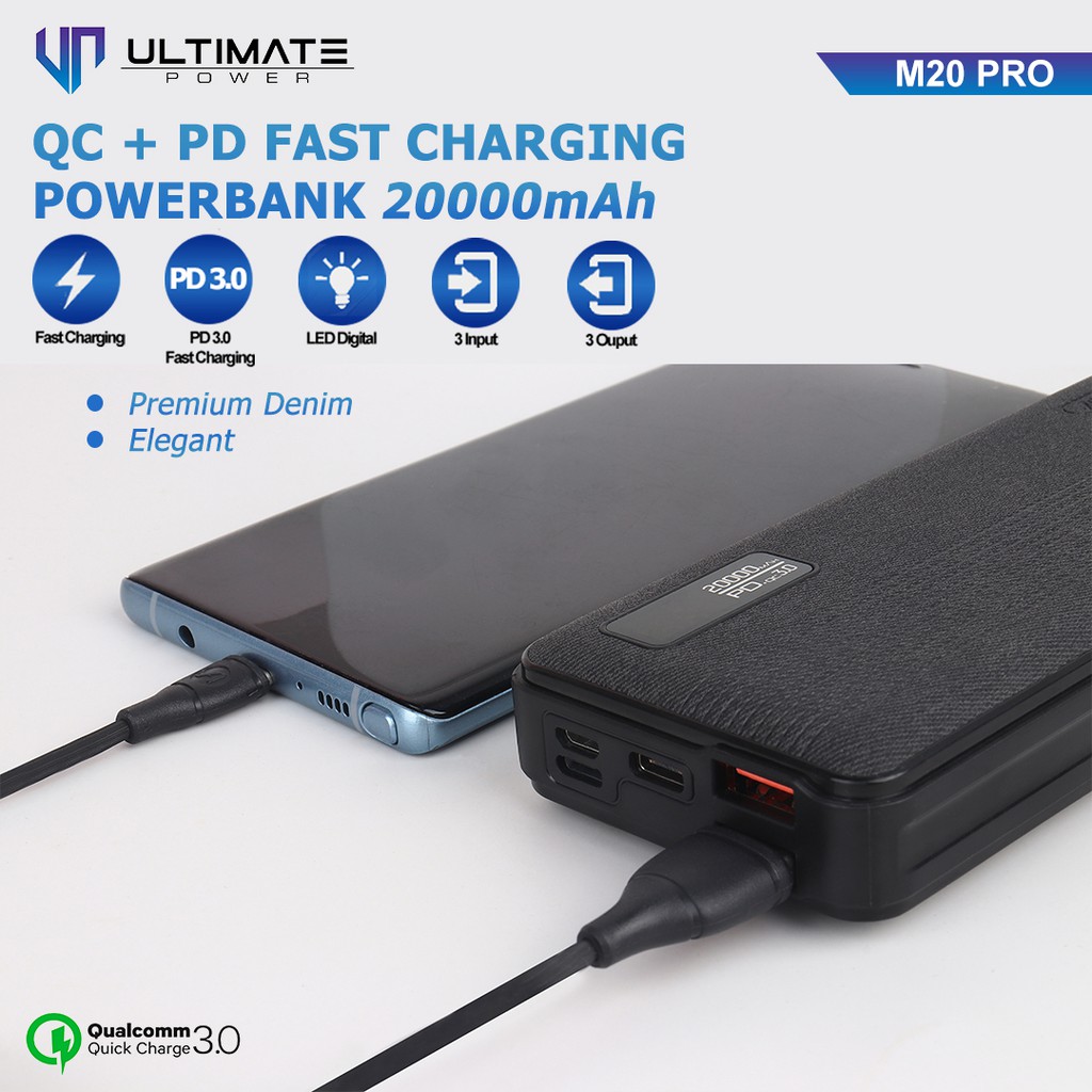 Power bank 20000mAh Fast Charging Ultimate Power M20 PRO QC+PD Garansi resmi