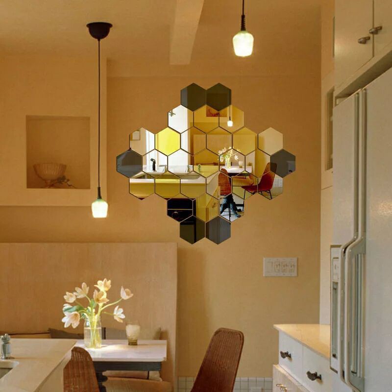 MurmerOfficial R215 1 PCS CERMIN HEXAGONAL STIKER KACA ARYCLIC HIASAN DINDING WALL MIRROR MURAH