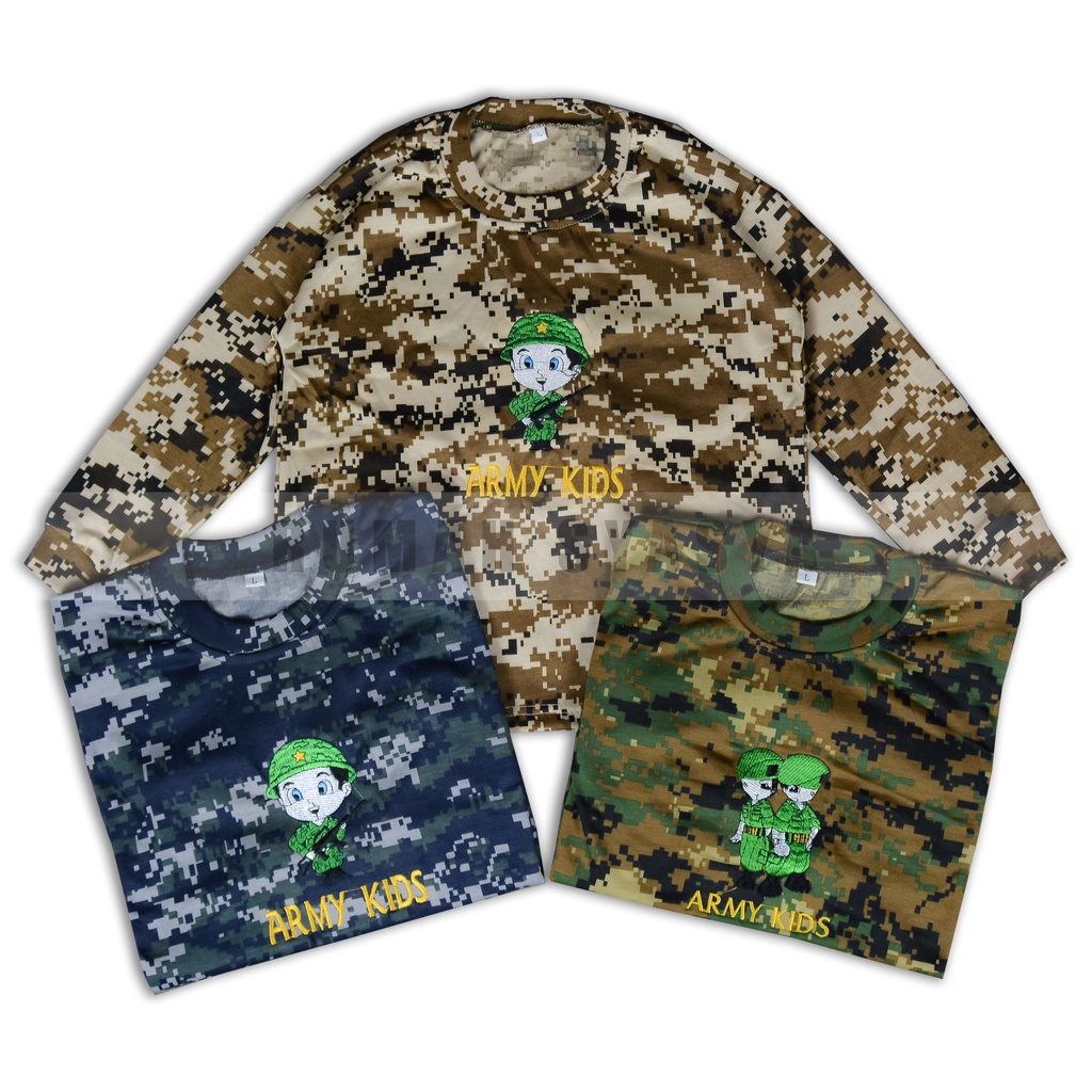 Setelan Baju Kaos Training Anak KIDS ARMY TNI-AD Bahan Double 30S Piyama Loreng Tentara Polisi Tacti