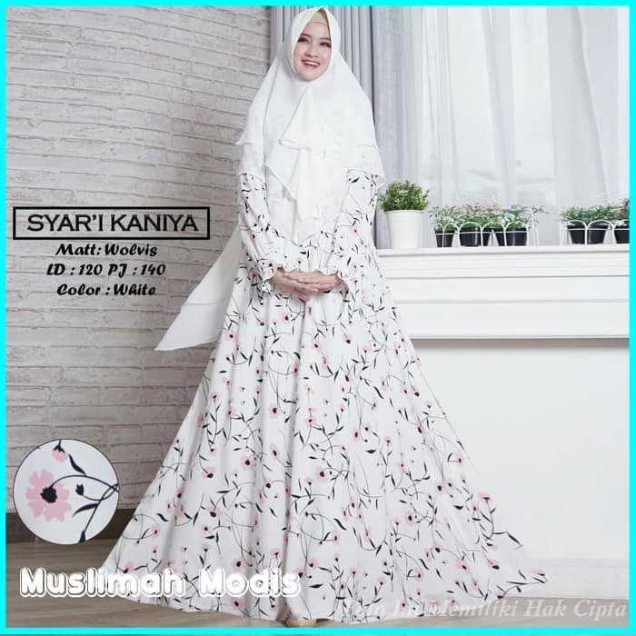 GAMIS SYARI PUTIH / BAJU GAMIS PESTA KONDANGAN MEWAH KANIYA TERLARIS