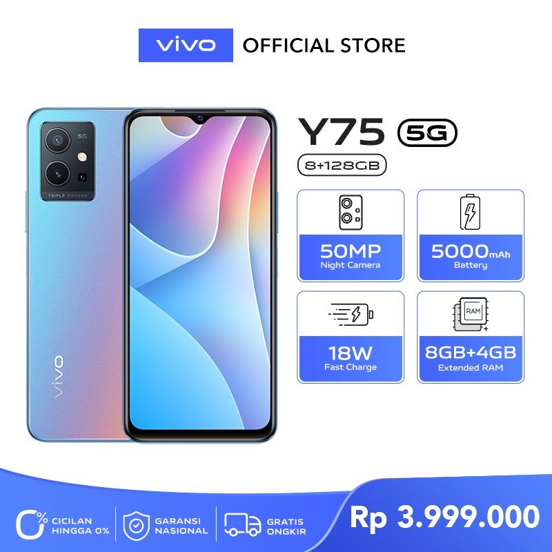 HP VIVO Y75 RAM 8/128 8GB + 4GB EXTENDED RAM GARANSI RESMI 100% NEW BARU ORI