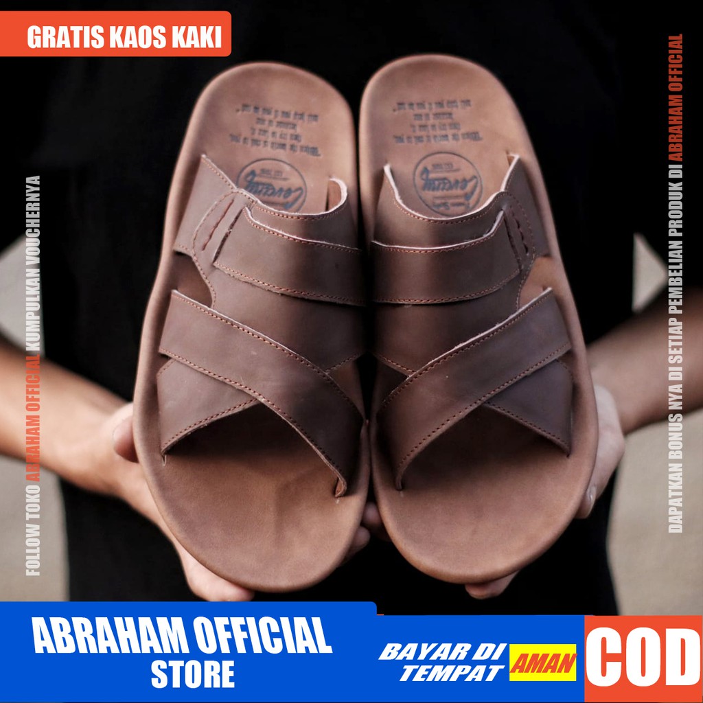 ABRHM X EXO Sandal Slide Pria Kulit Asli Sandal Slop Pria Keren Sandal Selop Cowok Cowo Kekinian Ori