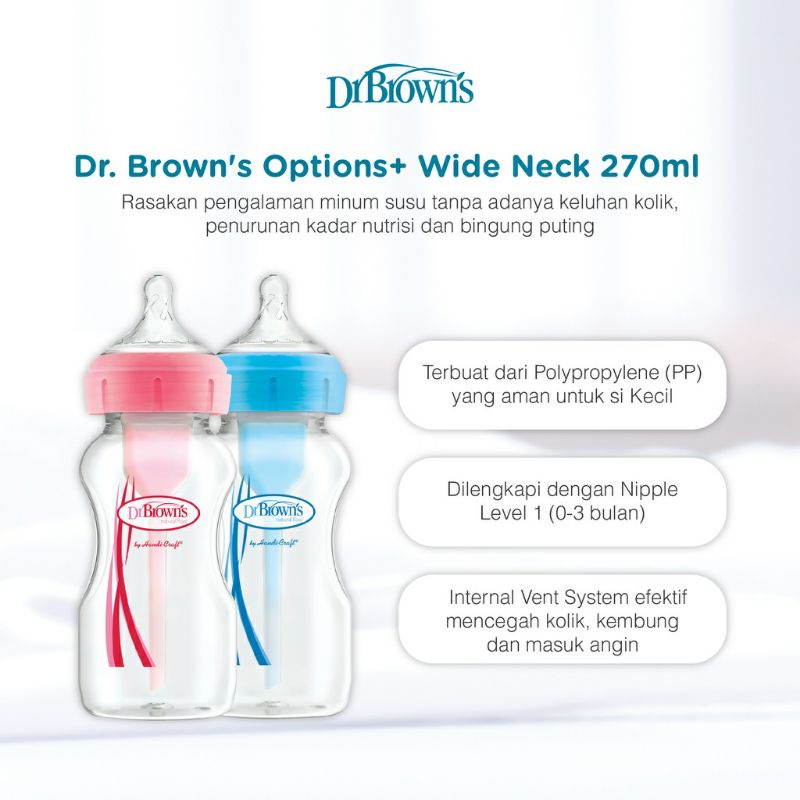 Dr.browns Options+ Wide Neck Bottle  9oz / 270 ML / botol susu anti colic