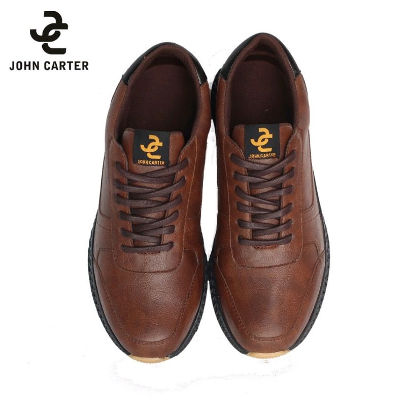 TERBARU 100% KULIT ASLI SNEAKERS PRIA KASUAL SPORTY JOHN CARTER JELLAL BROWN ORIGINAL CH2