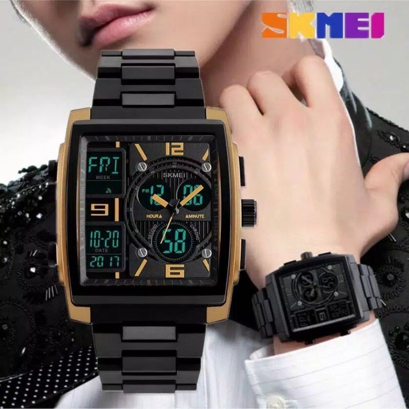 Jam Tangan Pria Digital Analog Skmei 1274 Gold Water Resistant 50m GESPER HITAM