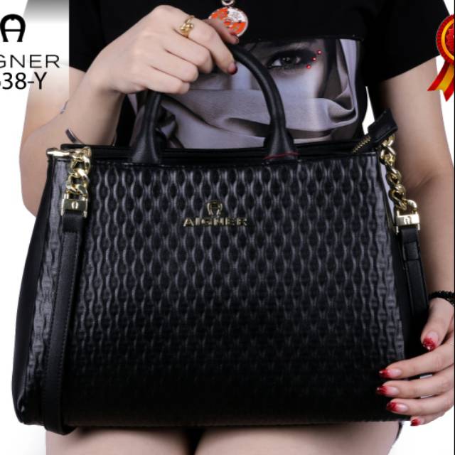 TAS AIGNER Modelista Handbag Like Ori Soft Embosed Leather Hardware Gold(7638/Y)