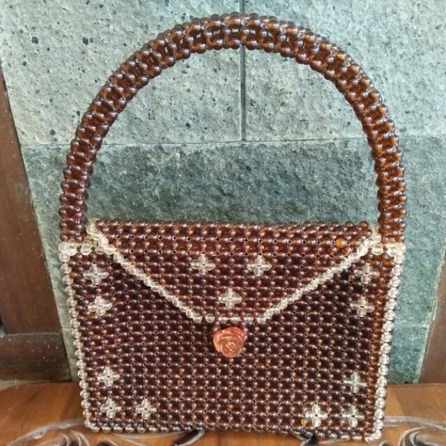 Tas mote tas manik wanita handmade beads bag coklat