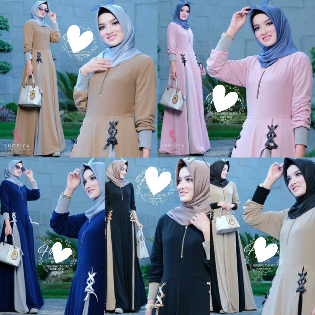 Hanumi - Bisa COD Gamis Dress Baju Kondangan Polos Busui Sleting Depan Tali Pita Samping Depan Warna