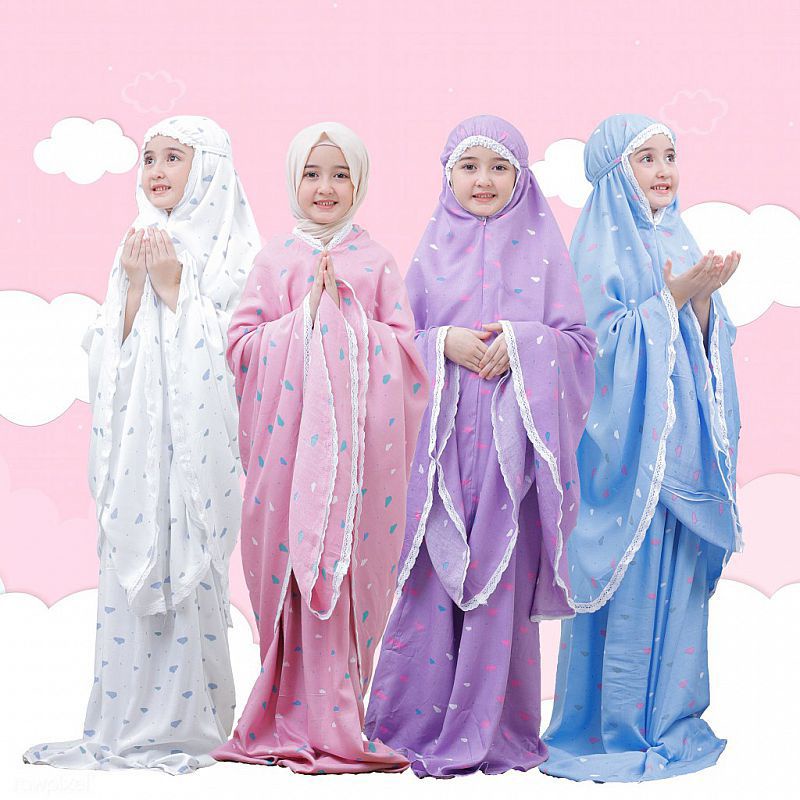 Mukena Anak Rayon Tanggung 2 in 1 Motif Awan