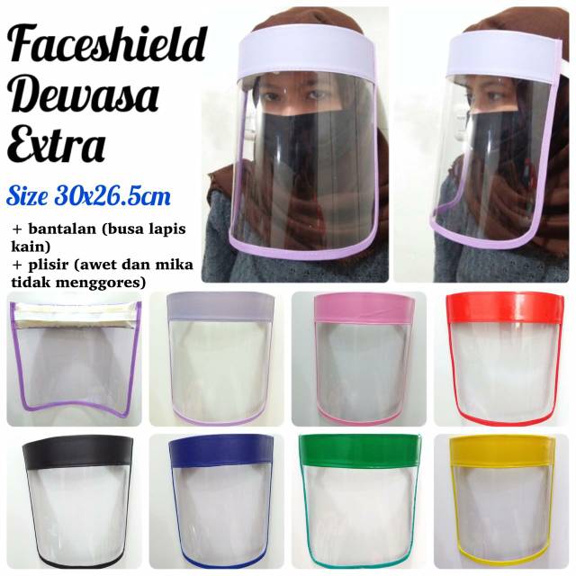 FACESHIELD DEWASA EXTRA, BANYAK PILIHAN WARNA ADA BANTALAN DIDAHI(BUSA LAPIS KAIN)