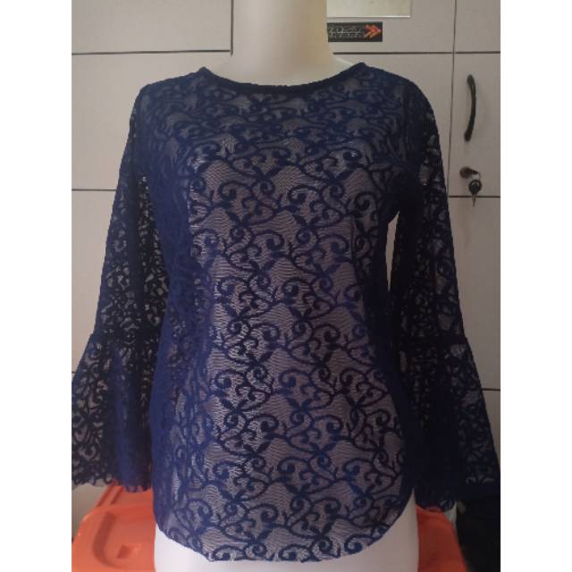 Outer/ atasan brokat navy