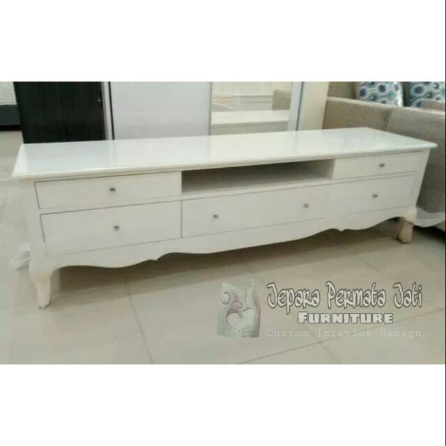 Dresser tv klasik white duco ( bufet tv, kabinet, meja tv, furniture jepara )