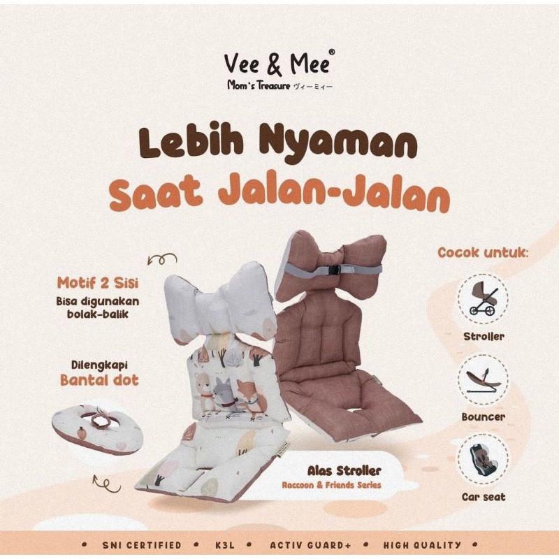 Vee &amp; Mee Alas Stroller + Bantal Dot Raccoon &amp; Friends Series VMA1050