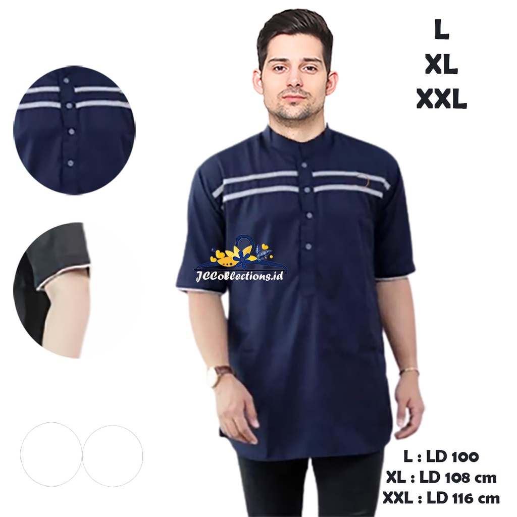 Kemeja koko Jumbo Lengan Pendek Muslim variasi list dan kancing Selim JCCollections Baju Koko Pria