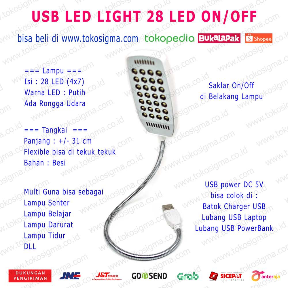 USB LED LIGHT LAMPU SENTER SOROT TIDUR BACA BELAJAR LAMP 28 SAKLAR