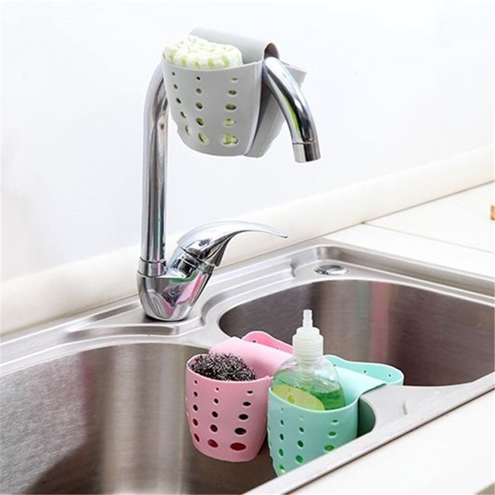 Portable Home Kitchen Bathroom Sink Sponge Hanging Pvc Shelving Rack Drain Faucet Storage Pail Shelves Tools Holder Shopee Indonesia