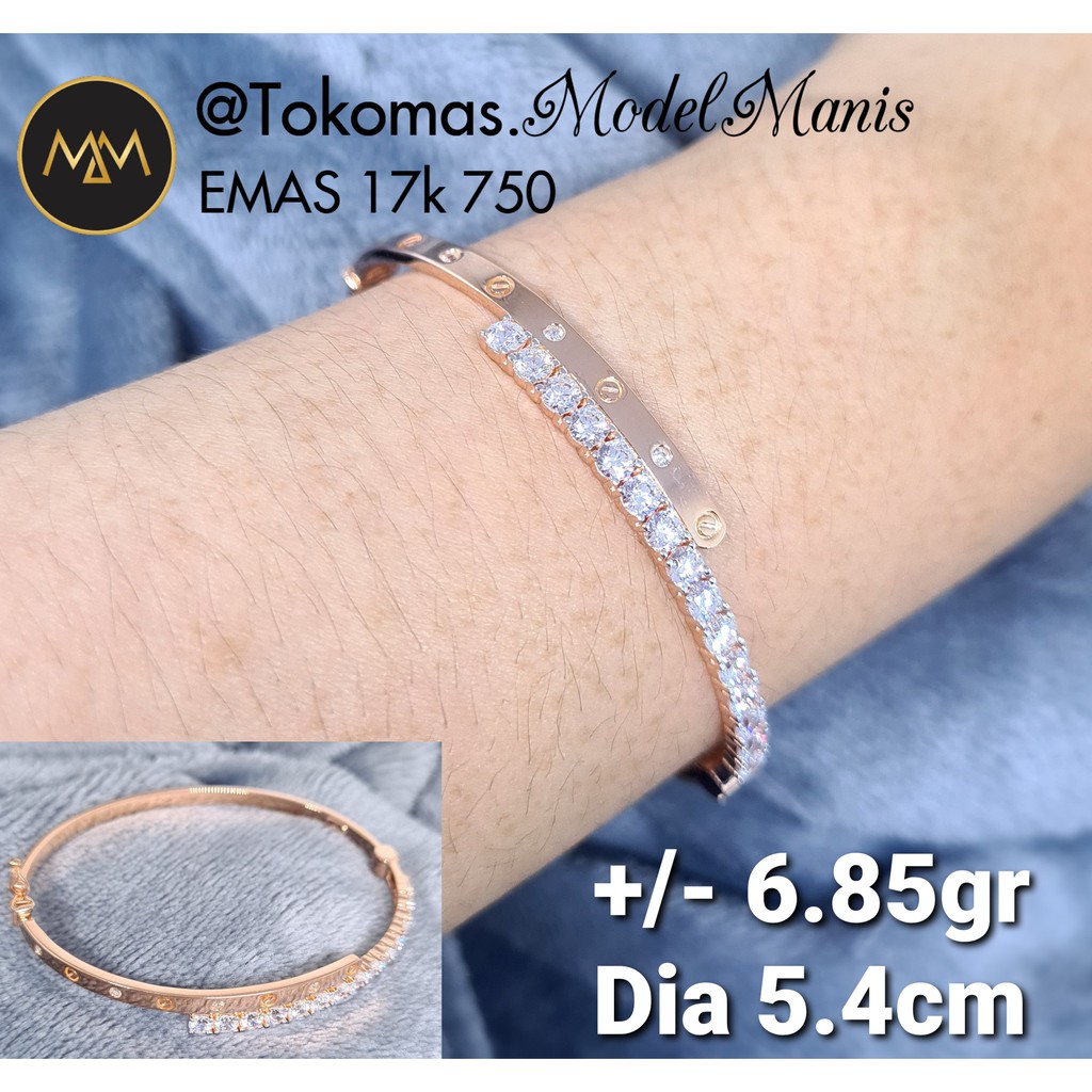 Gelang bangle cartier diamond looks emas rosegold 750 kadar 17K