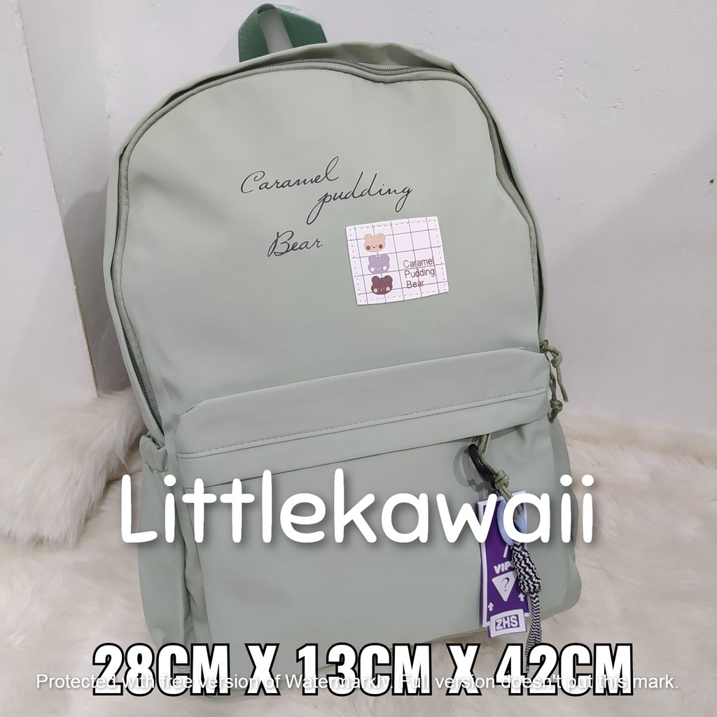 LK/ Tas Ransel Laptop Backpack Parasut Sekolah Fashion Remaja Casual Boba Gantungan Bear Mix Import