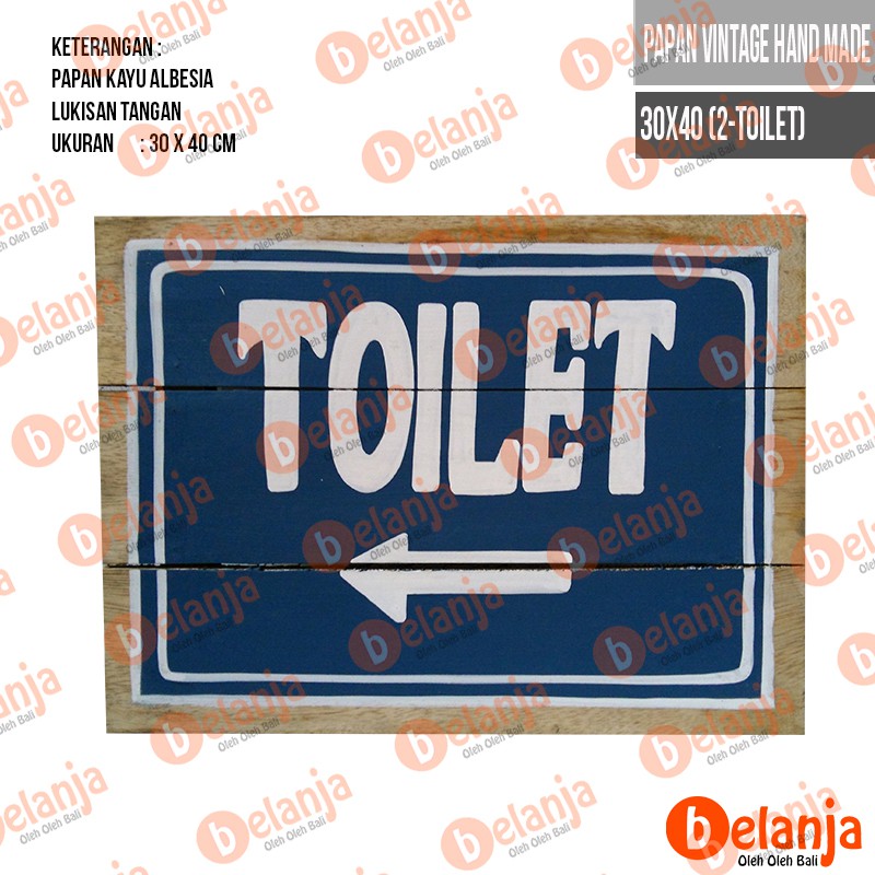 Papan Vintage Hand Made 40x30 (2-Toilet) Oleh oleh Khas Bali