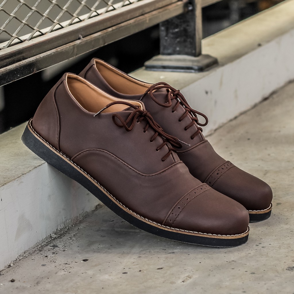 Oxford Brown | Sepatu Pantofel Santai Kerja Kantor Kuliah Pria Cowok Men Laces | FORIND x Lvnatica