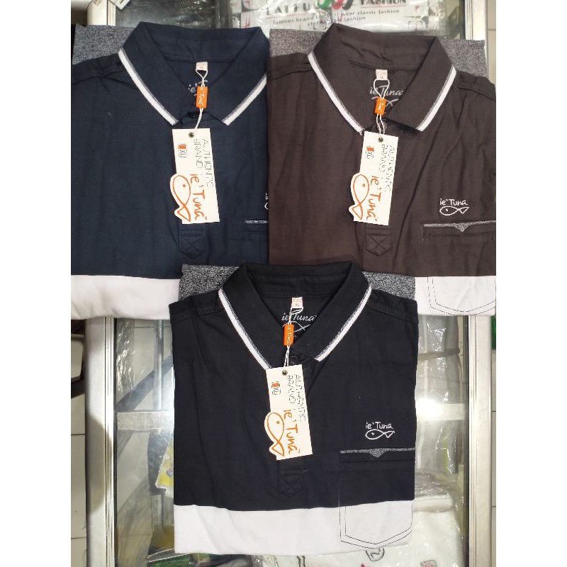 kaos kerah ie tuna kombinasi 3warna/motif size XL