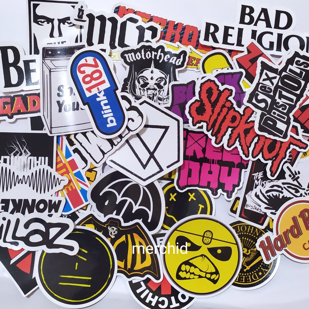 

STIKER BAND MIX ACDC BLACK SABBTH THE BEATLES NIRVANA SLIPKNOT MCR OASIS BLINK BMTH LINKIN PA