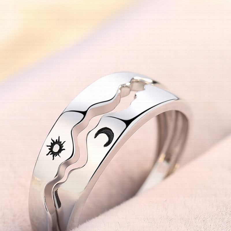 Adjustable Sun Moon Couple Rings Minimalist Silver Color Opening Rings for Men Women Couple Engagement Jewelry Gift