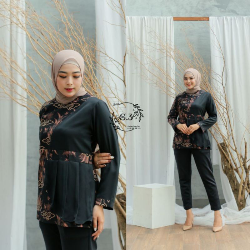 Blus Batik Kombinasi Baju Batik Wanita Terbaru Atasan Batik Amelia Blouse