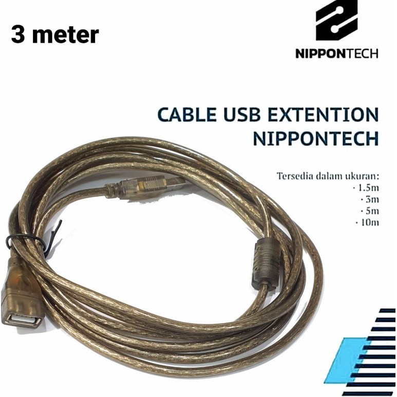 Kabel usb Extentsion transparan 3meter nipontech....