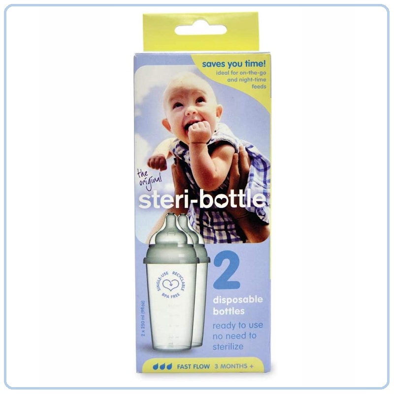 Steri Bottle Disposable Baby Bottle Fast Flow Nipple (2x250ml)