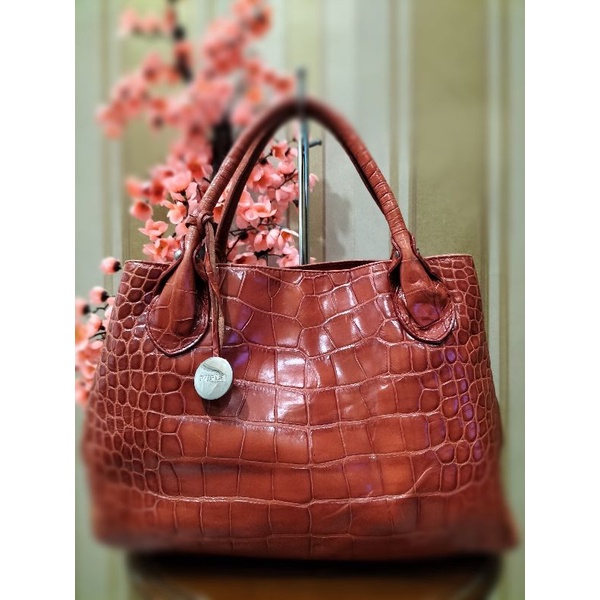 HAND BAG FURLA ORANGE KULIT CROCO PRELOVED