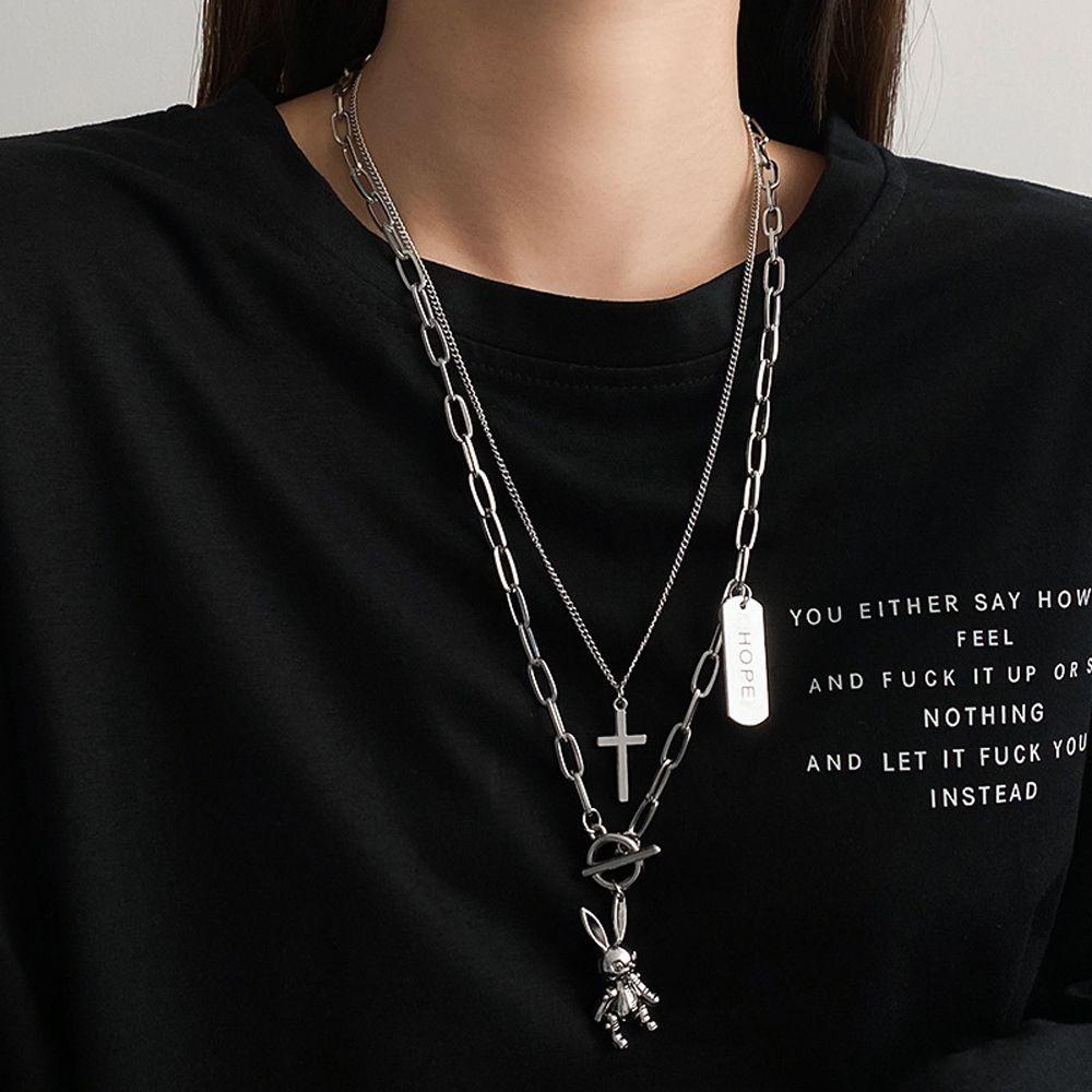 Mxbeauty Kalung Kelinci Kreatif Hadiah Gadis Keren Y2K Multi-layer Salib Gaya Korea Necklace