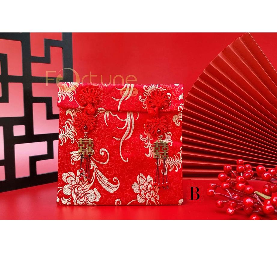 

Angpao Kain Besar Shuang Xi Jumbo Sangjit Wedding Engagement Lamaran Kawinan Kain Premium Merah Motif Gantungan Shuang Xi