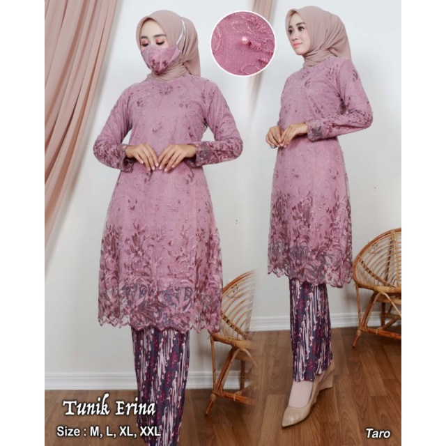 ADE> STELAN KEBAYA TUNIK ERINA / TUNIK KEBAYA TULLE - KEBAYA MODERN - KEBAYA PESTA CANTIK KEKINIAN-Purple