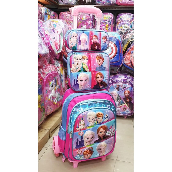 Tas Sekolah Anak Cewek Sd Troli Ransel Gemblok Trolly Dorong Impo LI781 Tas Trolley Lepas 6 Roda 3