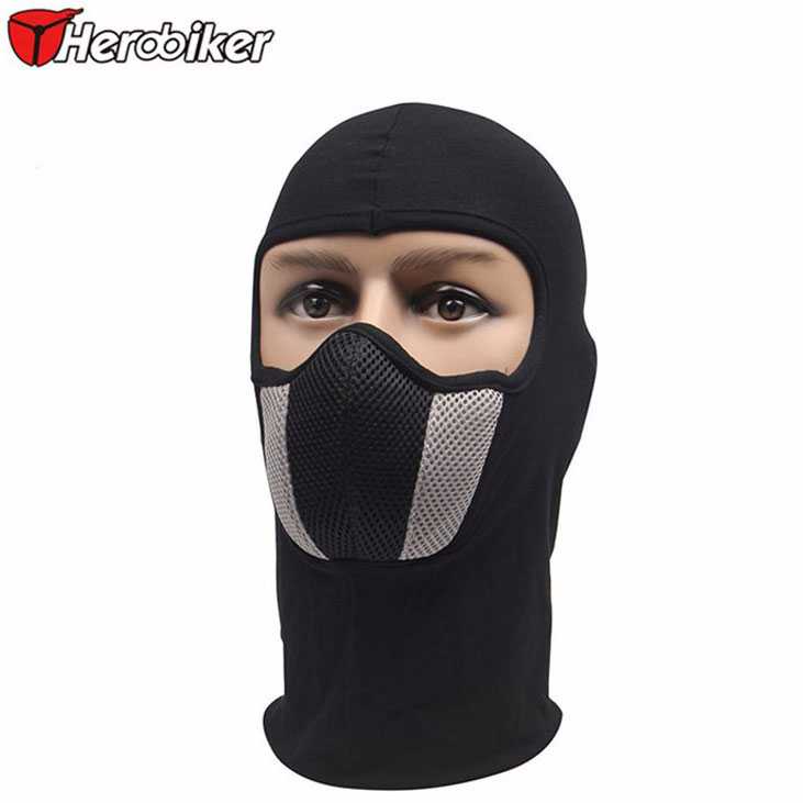 HEROBIKER MASKER MOTOR FULL FACE ALA NINJA PENUTUP WAJAH BERKENDARA WARNA HITAM ANTI DEBU DEWASA EAR