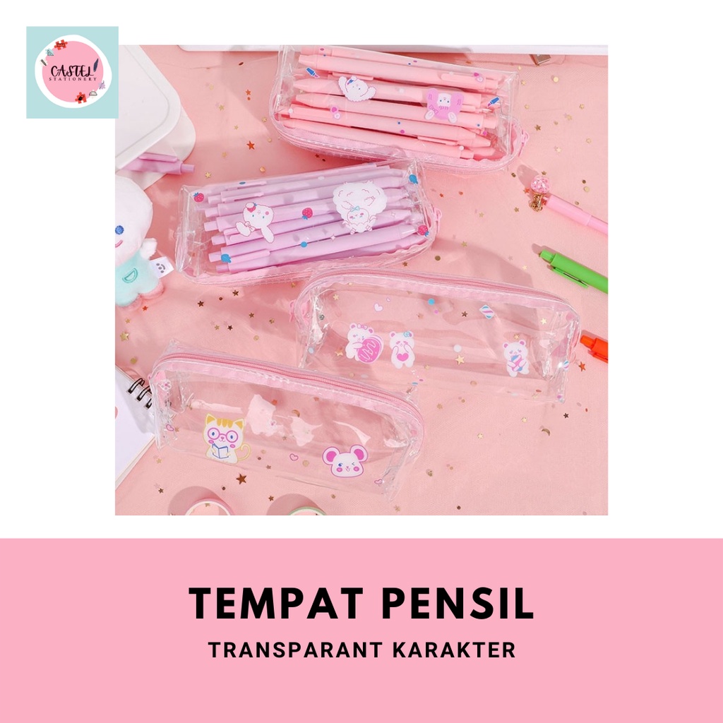 

Tempat Pensil Transparant Kotak Pensil Aesthetic Karakter