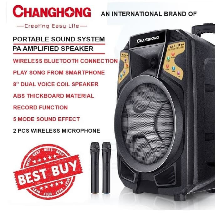 PORTABLE SOUND SYSTEM 2 WIRELESS MIC AMPLIFIER - CHANGHONG CYD-186HH