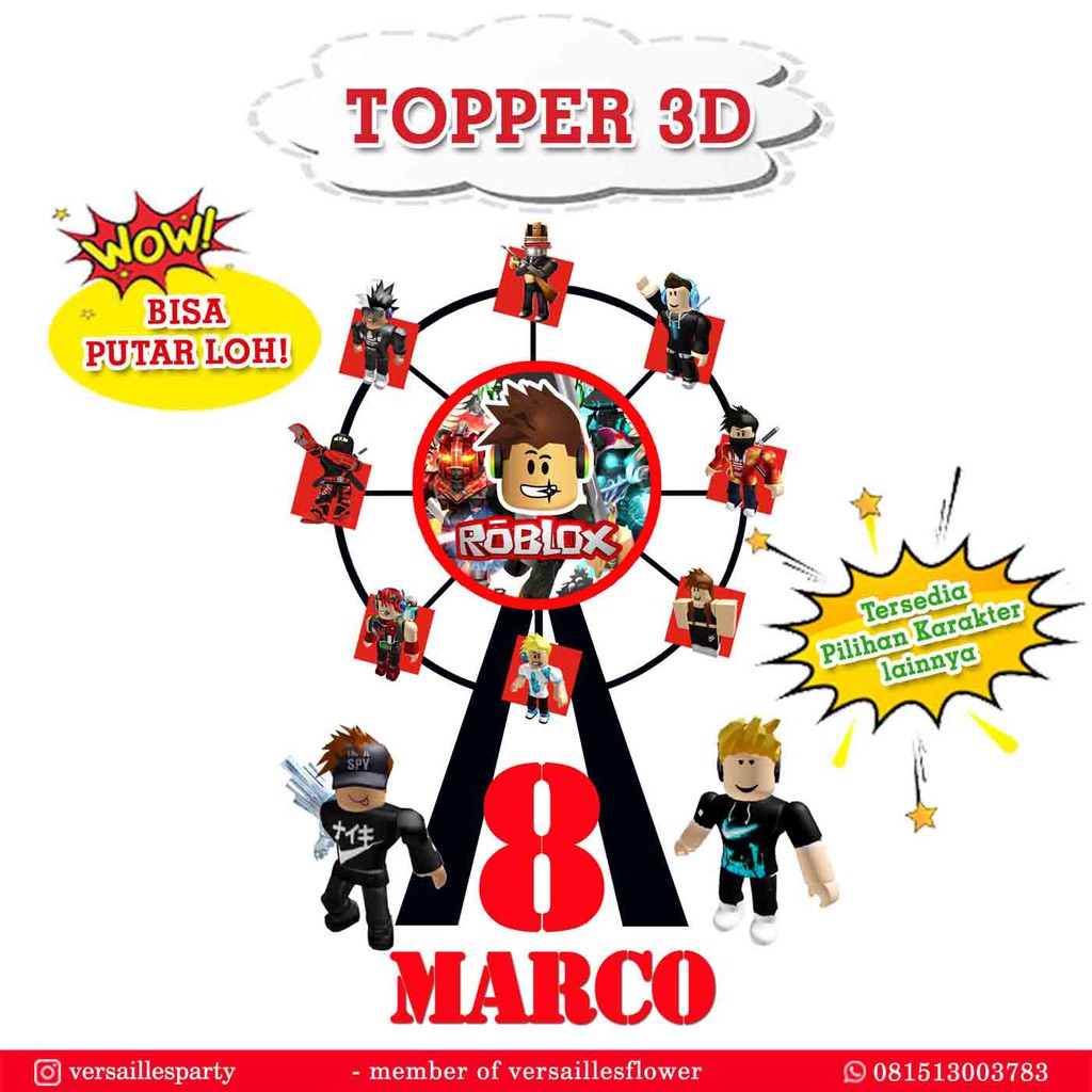Cake Topper 3D Roblox Boy / Hiasan kue Putar Roblox / Topper kue Roblox Putar / Topper kue Custom