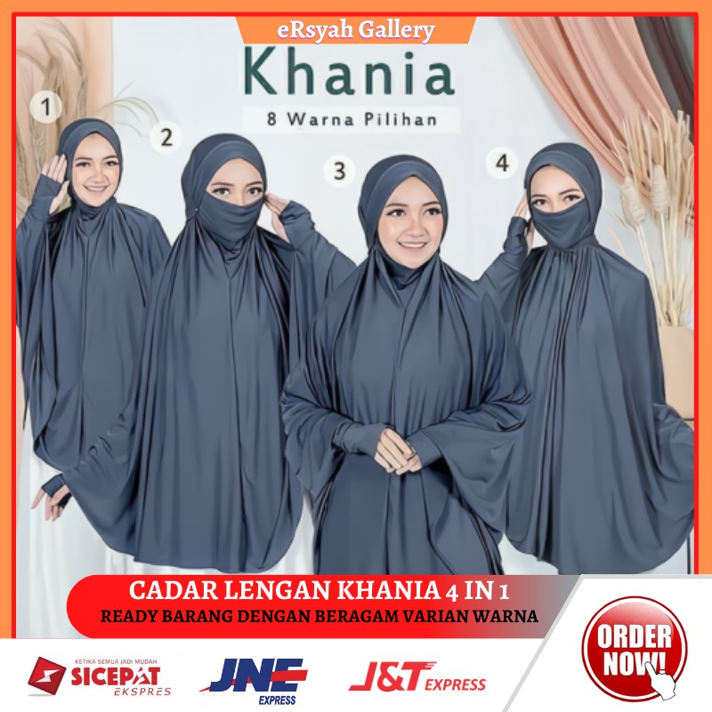 Hijab Jilbab Khimar Syari Cadar Lengan Tangan Panjang Khania 4in1 Terbaru Murah