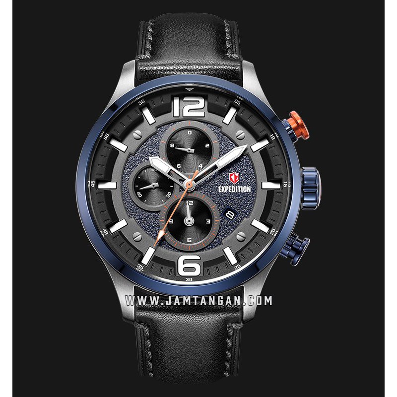 Expedition E 6775 MC LTUBA Chronograph Men Blue Dial Black Leather Strap