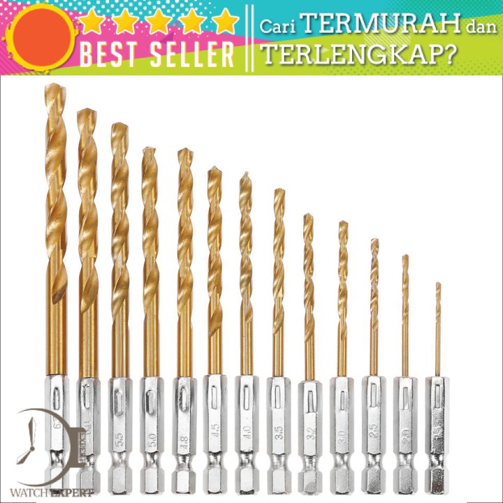 COD Mata Bor Untuk Kayu Power Drill Steel Titanium Hex Shank 13 PCS