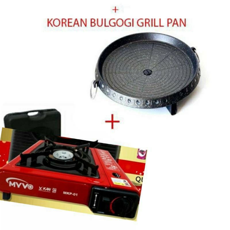 OMICKO , Peket , Bulgogi Pan  + Kompor portable   , 2in1  Panggangan