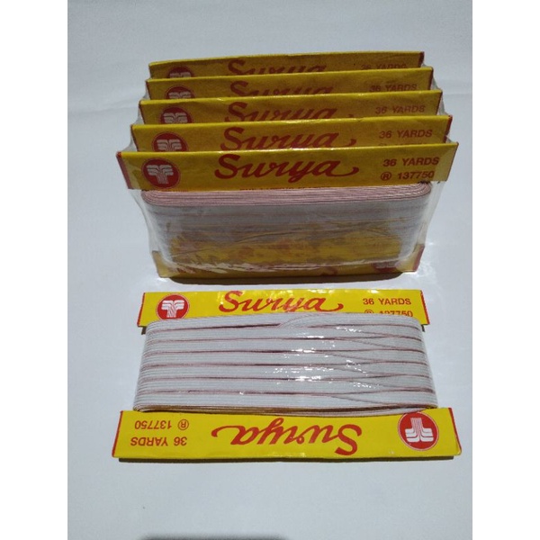 

(1 ROLL) ELASTIS SURYA KARET MELAR lebar 7mm x 36 yard