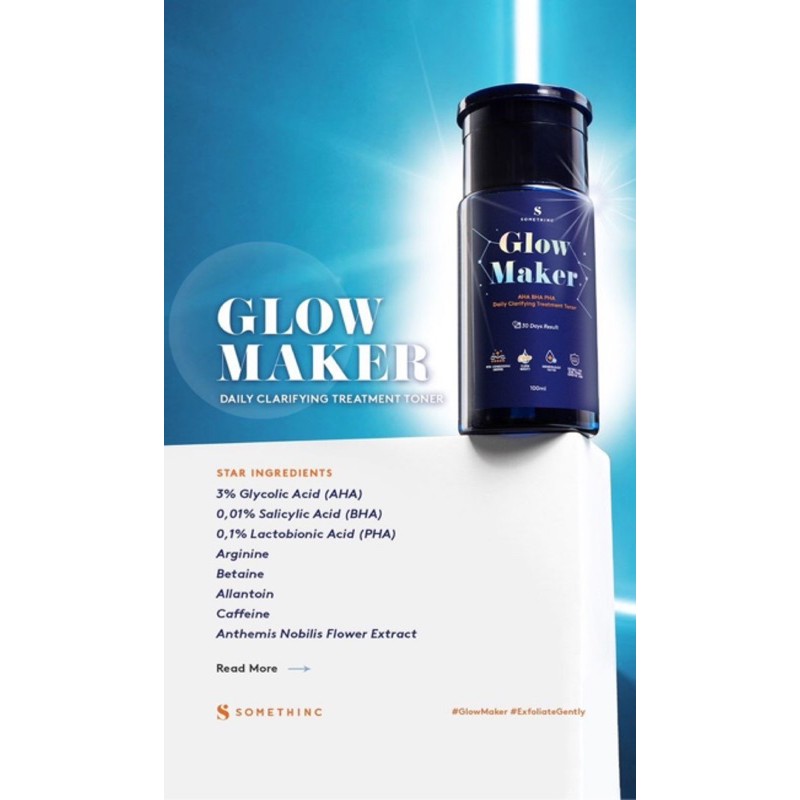 SOMETHINC Glow Maker AHA BHA PHA Daily Clarifying Treatment Toner Indonesia / Supple Power Facial Wash Cleansing Essence Mist Serum Ampoule Eye Cream Creme Eye Gel Sunscreen Sleeping Mask Masker Moisturizer Body / Cushion Lip Tint Balm Sugar Wax Paket Oil