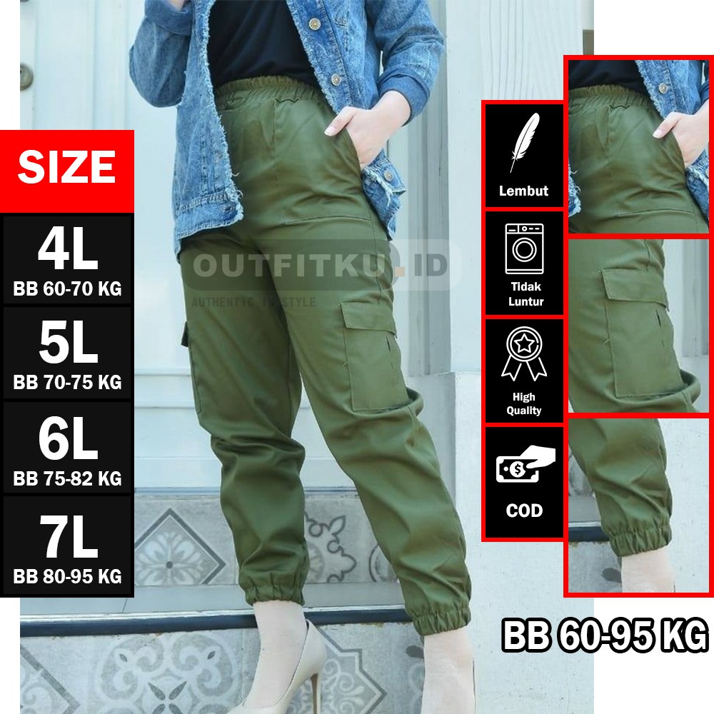 CELANA CARGO WANITA JUMBO BB 65 - 95 KG CELANA HITS WANITA CARGO PANTS